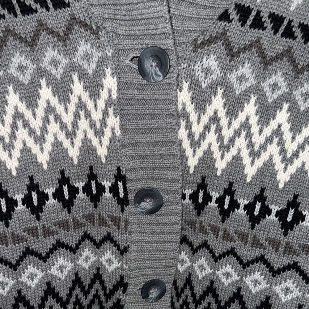 Gray Patterned Cardigan Sweater - Picture 3 of 6